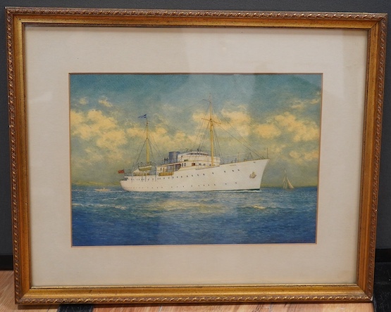 A. E. Morris (19th. C), watercolour, Motor yacht, Torpoint Mosquito sailing club, signed, 25 x 35cm, gilt framed. Condition - fair